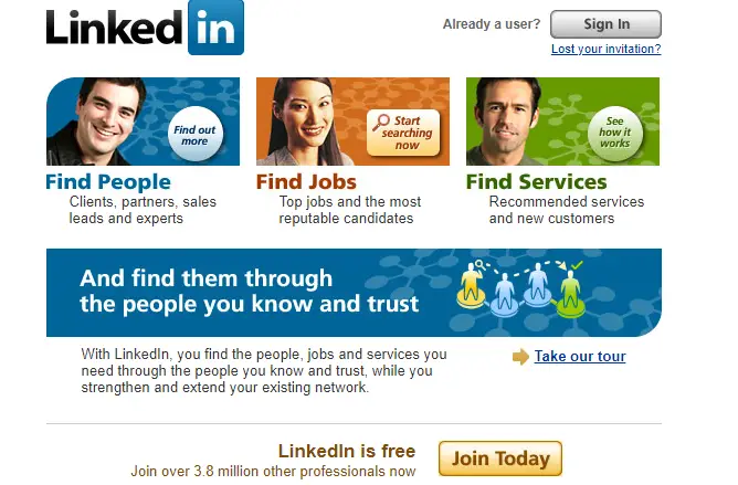 LinkedIn 2005 homepage